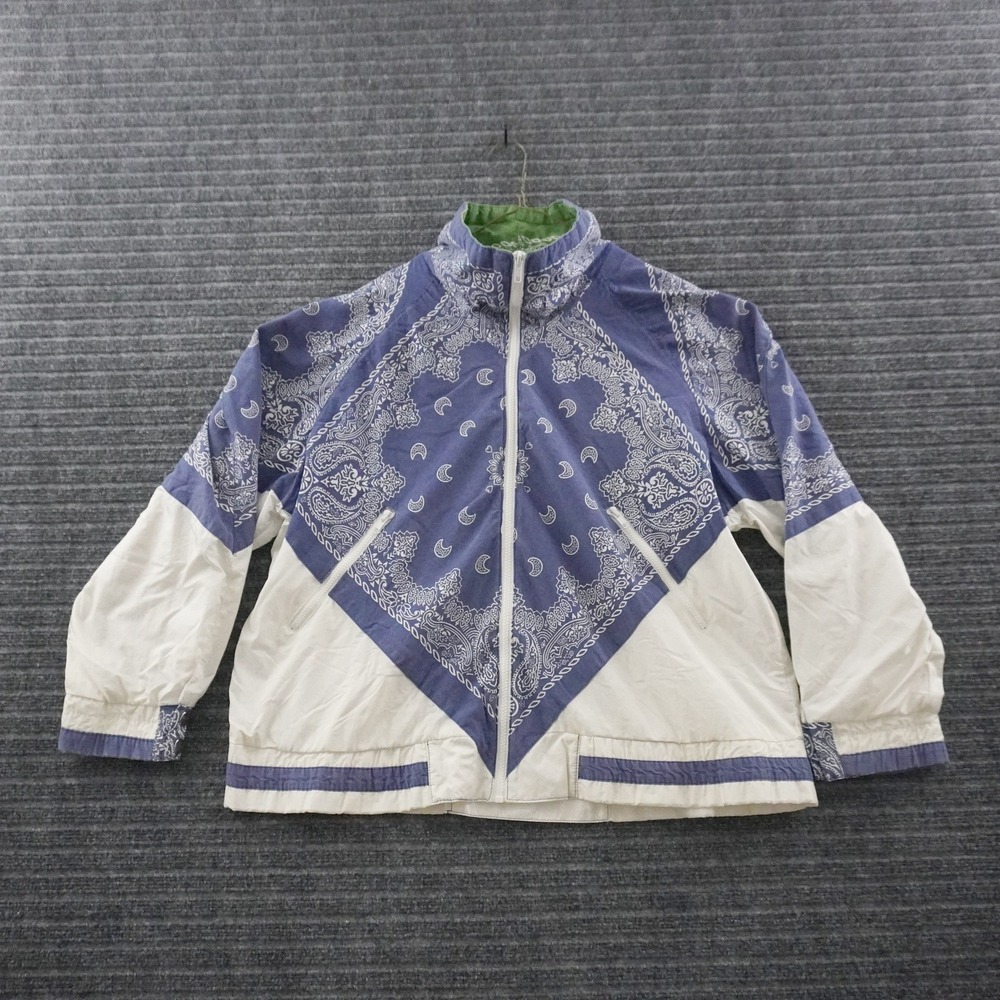 Vintage 90s Windbreaker Jacket Mens XL Blue White Bandana Paisley Full Zip